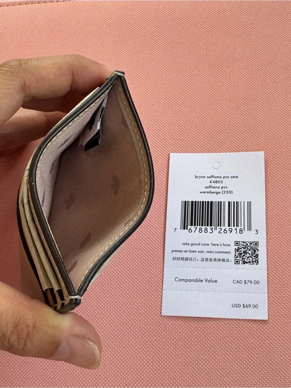 kate spade Tan Taupe Credit Card Mini Case Wallet Leather Slim, NWT New